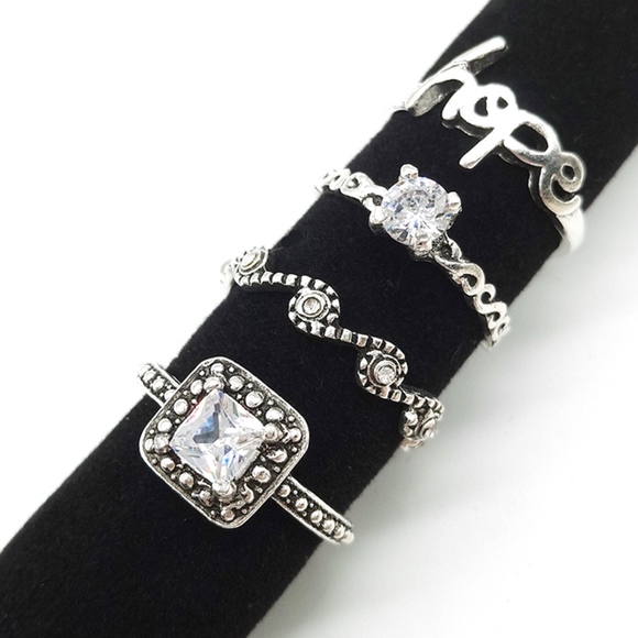 4 for $25 SALE!!! 4 piece Rhinestone Hope Ring Set - Picture 2 of 8
